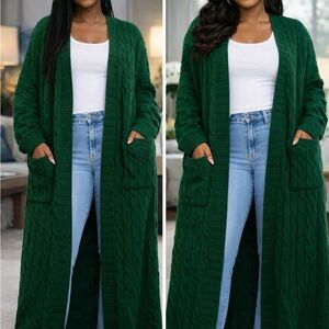 Women's Green Cable Knit Cardigan